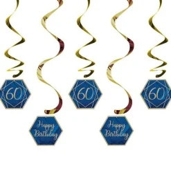 60Th Birthday Navy & Gold Geode Hanging Swirls (6Pk)<Party Delights Clearance