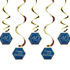 40Th Birthday Navy & Gold Geode Hanging Swirls (5Pk)<Party Delights