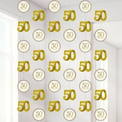50Th Gold Sparkling Wedding Anniversary String Decoration (6Pk)<Party Delights Outlet