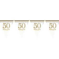 50Th Gold Sparkling Wedding Anniversary Plastic Flag Bunting - 4M<Party Delights Hot