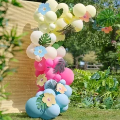 Tiki Tropics Balloon Arch With Faux Foliage - 70 Balloons<Party Delights New