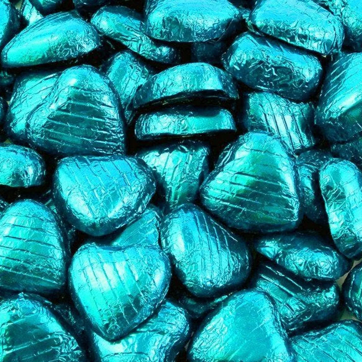 Turquoise Foil Chocolate Hearts X100<Party Delights