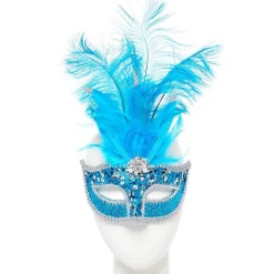 Turquoise Masquerade Mask With Sequins<Party Delights Online