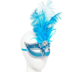 Turquoise Masquerade Mask With Sequins<Party Delights Online
