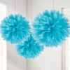 Turquoise Pom Pom Decorations - 40Cm (3Pk)<Party Delights