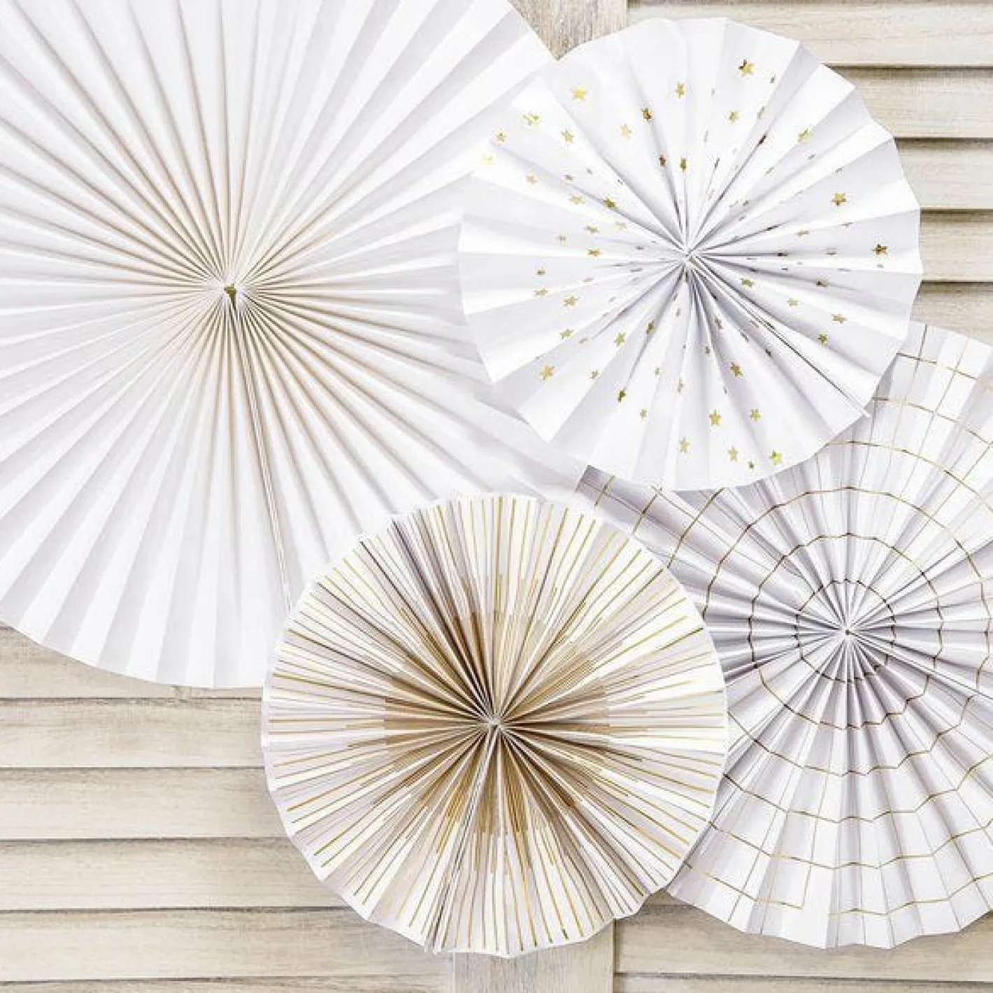 White & Gold Mix Fan Decorations - 40Cm (4Pk)<Party Delights New