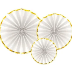 White & Gold Paper Fans (3Pk)<Party Delights