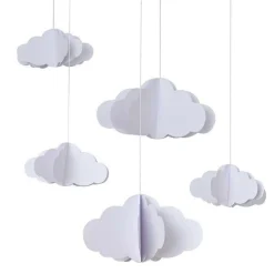 White 3D Clouds Paper Hanging Decorations (5Pk)<Party Delights Sale