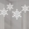 Party Delights Snowflake Decorations<White Glitter Snowflake Hanging Decorations - 10Cm (4Pk)