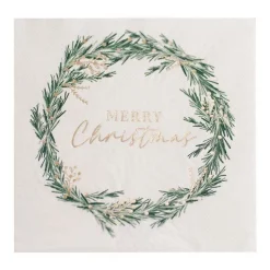 Party Delights Tableware<White Merry Christmas Wreath Paper Napkins - 33Cm (16Pk)