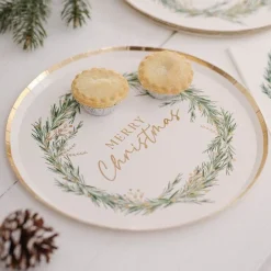 Party Delights Tableware<White Merry Christmas Wreath Paper Plates - 24Cm (8Pk)