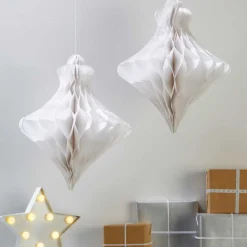 Party Delights Hanging Decorations<White Paper Honeycomb Baubles - 40Cm (2Pk)