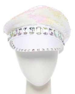 White Reversible Sequin Biker Hat<Party Delights