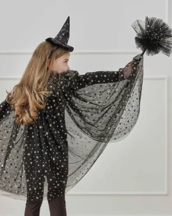 Party Delights Costume Accessories<Witch Black & Gold Star Cape