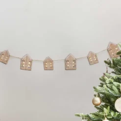 Wooden House Bunting With Light Up Windows - 2M<Party Delights Sale