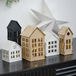 Party Delights Tableware<Wooden Light Up Houses Christmas Decorations (5Pk)
