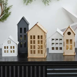 Party Delights Tableware<Wooden Light Up Houses Christmas Decorations (5Pk)