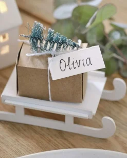 Party Delights Gift Wrapping<Wooden Sleigh With Gift Box & Tag Place Card Holder (4Pk)