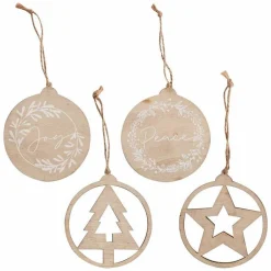Party Delights Hanging Decorations<Wooden Tree Decorations Set - 9Cm (4Pk)